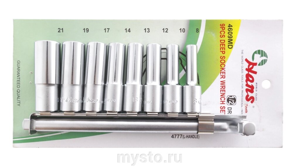 Набор головок длинных 6-гранных Hans 4609MD, 1/2", 8-21мм, с L-воротком, 9 пр. от компании Оборудование для автосервиса и АЗС "Т-ind" доставка в регионы - фото 1