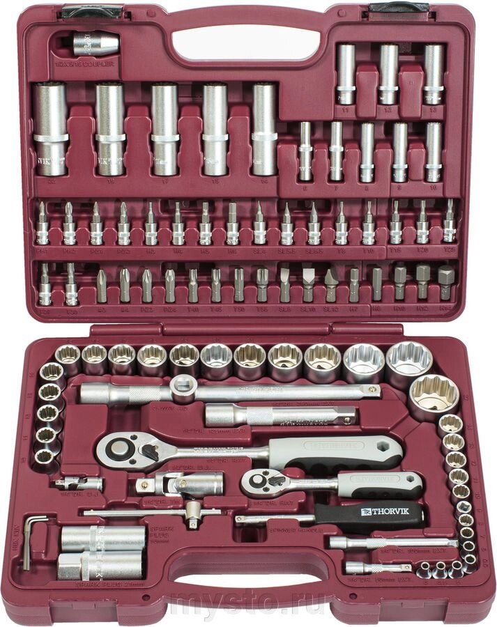 Набор инструментов в кейсе Thorvik UTS0094/12, 94 предмета, с трещоткой, 1/2", 1/4" от компании Оборудование для автосервиса и АЗС "Т-ind" доставка в регионы - фото 1