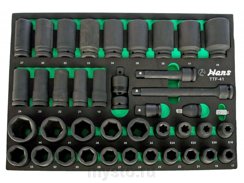Набор торцевых головок и аксессуаров Hans TTF-41, 3/4", 40 предметов, 17-46 мм от компании Оборудование для автосервиса и АЗС "Т-ind" доставка в регионы - фото 1