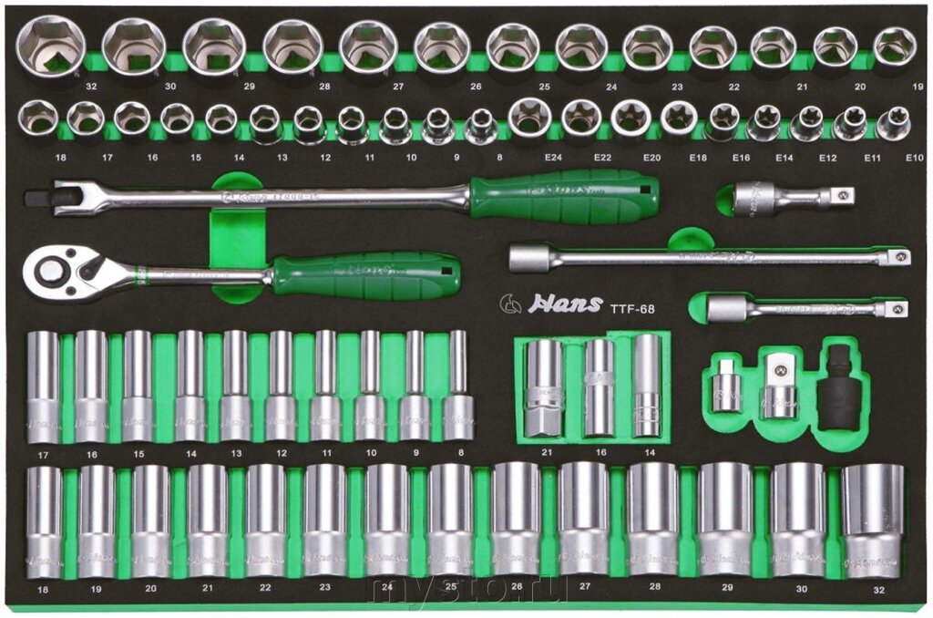 Набор торцевых головок и аксессуаров Hans TTF-68, 1/2", 68 предметов от компании Оборудование для автосервиса и АЗС "Т-ind" доставка в регионы - фото 1
