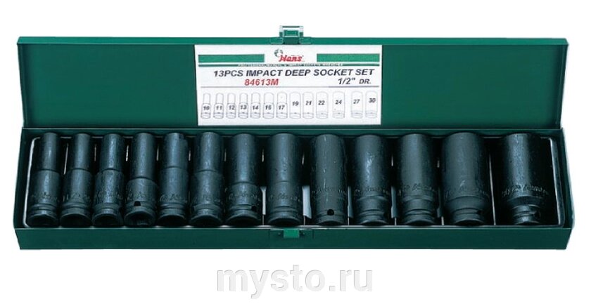 Набор ударных головок длинных Hans 84613M, 1/2", 17-30мм, 13 предметов от компании Оборудование для автосервиса и АЗС "Т-ind" доставка в регионы - фото 1