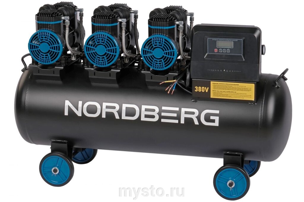 Nordberg Поршневой компрессор NORDBERG NCEO100/750, ременной привод, безмасляный, 750 л/мин, 380В от компании Оборудование для автосервиса и АЗС "Т-ind" доставка в регионы - фото 1