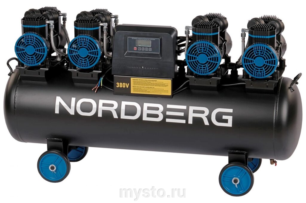 Nordberg Поршневой компрессор NORDBERG NCEO120/1000, ременной привод, безмасляный, 1000 л/мин, 380В от компании Оборудование для автосервиса и АЗС "Т-ind" доставка в регионы - фото 1