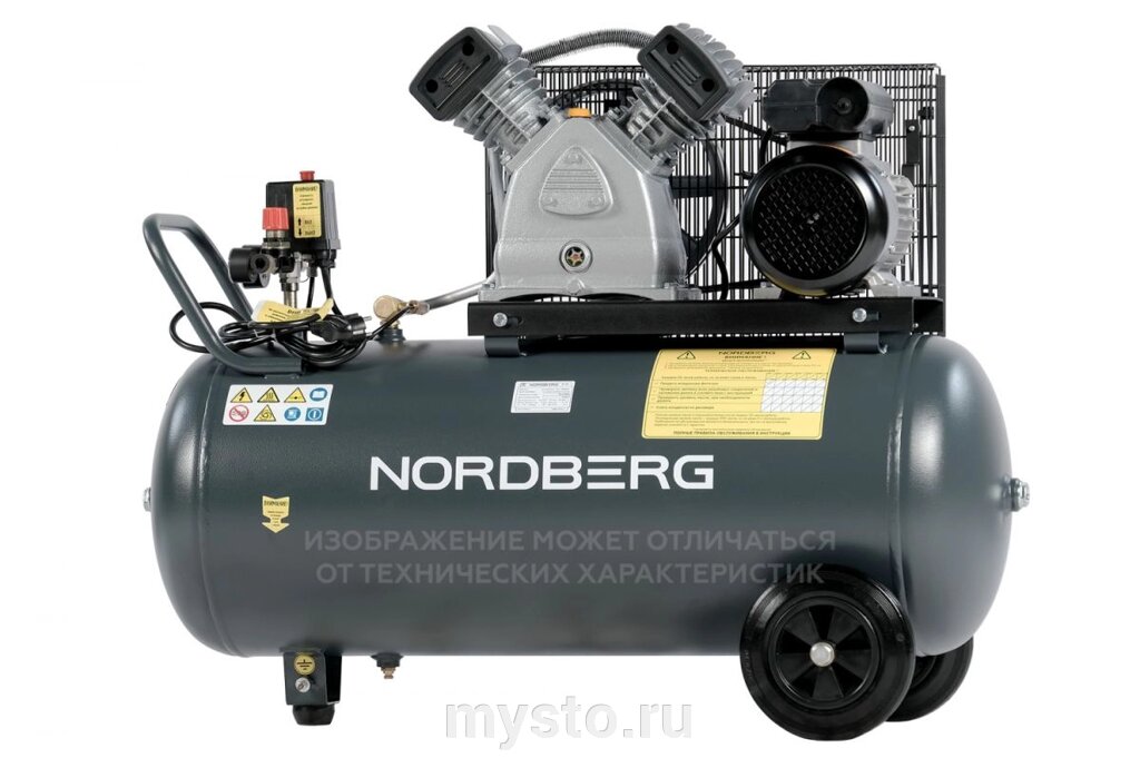 Nordberg Поршневой компрессор NORDBERG NCP100/360A, ременной привод, масляный, 360 л/мин, 220В от компании Оборудование для автосервиса и АЗС "Т-ind" доставка в регионы - фото 1