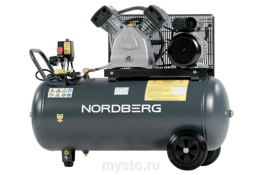 Nordberg Поршневой компрессор NORDBERG NCP100/420, ременной привод, масляный, 420 л/мин, 380В от компании Оборудование для автосервиса и АЗС "Т-ind" доставка в регионы - фото 1