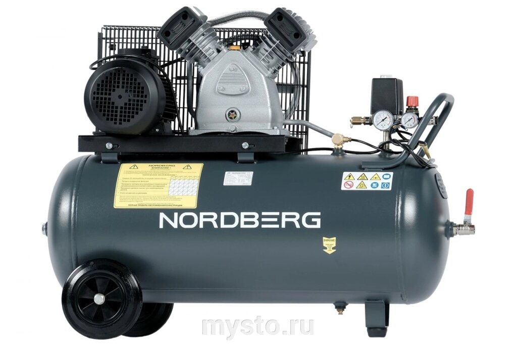 Nordberg Поршневой компрессор NORDBERG NCP100/500, ременной привод, масляный, 500 л/мин, 380В от компании Оборудование для автосервиса и АЗС "Т-ind" доставка в регионы - фото 1