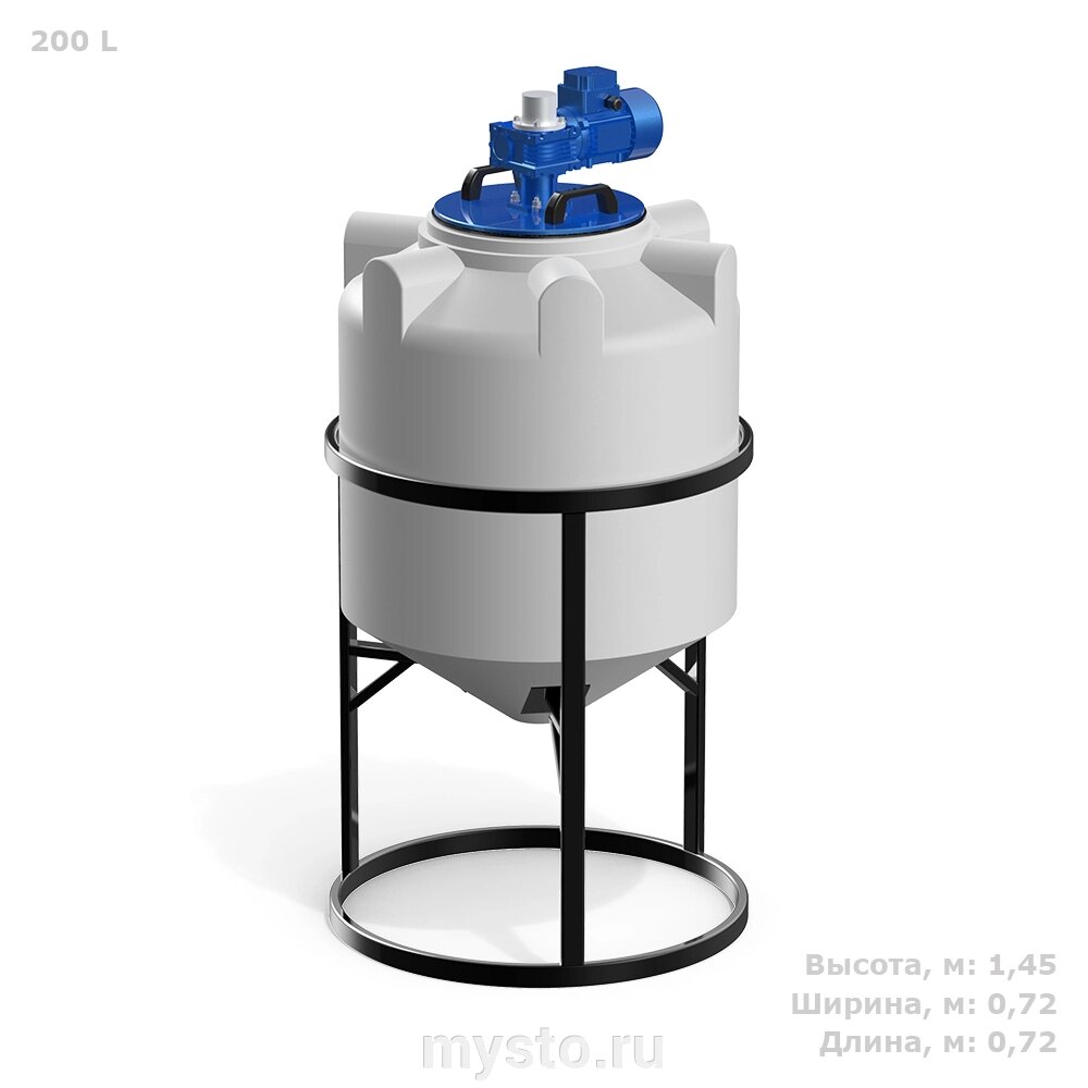 Polimer Group Емкость конусообразная Polimer-Group K 200, в обрешетке, 200л, с лопастной мешалкой от компании Оборудование для автосервиса и АЗС "Т-ind" доставка в регионы - фото 1