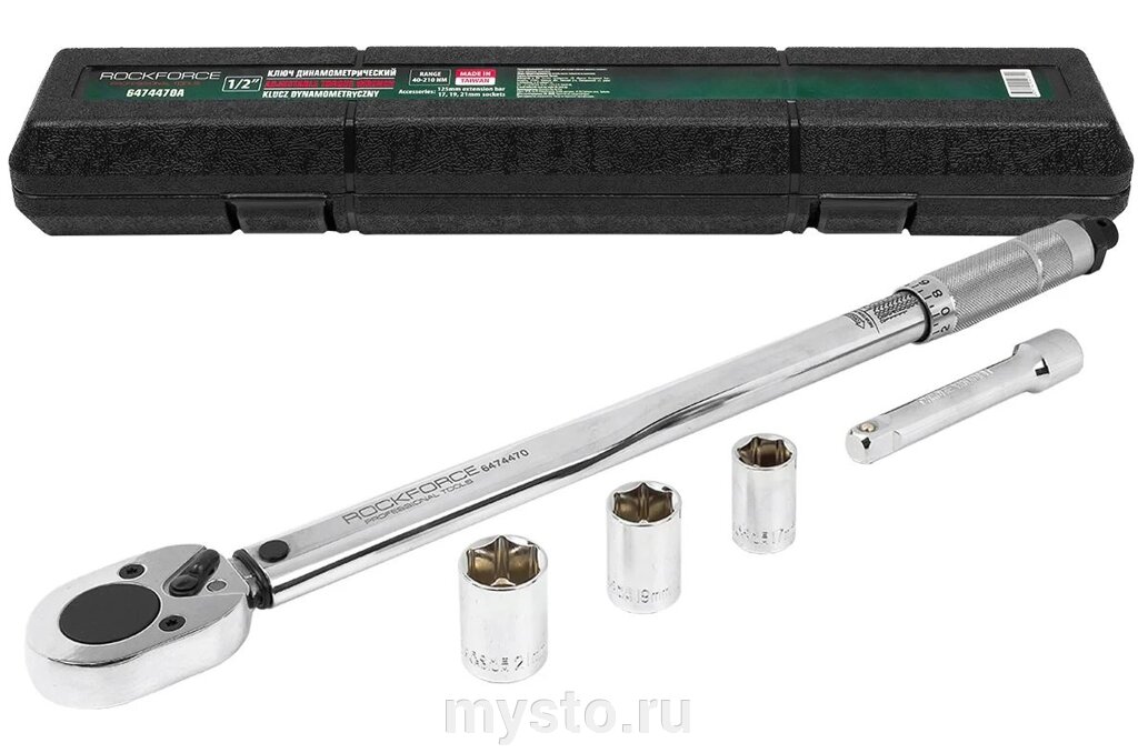 Rock Force Динамометрический ключ Rockforce RF-6474470A (48150) с набором головок, 1/2", 210Нм от компании Оборудование для автосервиса и АЗС "Т-ind" доставка в регионы - фото 1