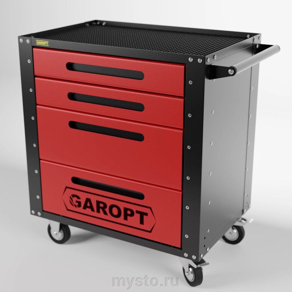 Тележка инструментальная Garopt Low-cost GT4. RED, закрытая, 4 ящика от компании Оборудование для автосервиса и АЗС "Т-ind" доставка в регионы - фото 1