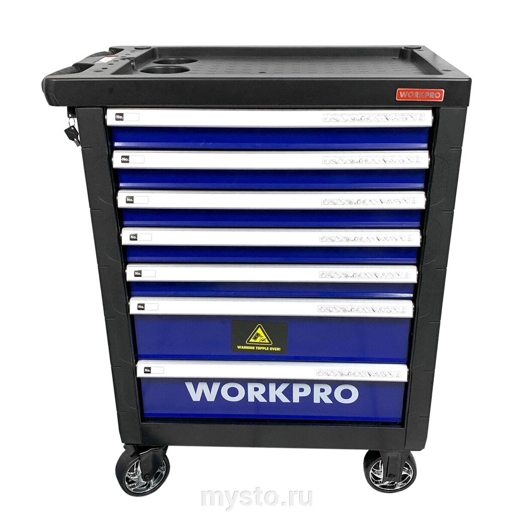 Тележка инструментальная WORKPRO WP285002A, закрытая, 7 ящиков, с набором инструментов 186шт. от компании Оборудование для автосервиса и АЗС "Т-ind" доставка в регионы - фото 1