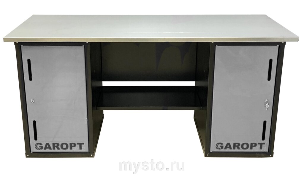 Верстак слесарный Garopt No boxes GT1800DD. grey, 2 тумбы, 4 полки от компании Оборудование для автосервиса и АЗС "Т-ind" доставка в регионы - фото 1