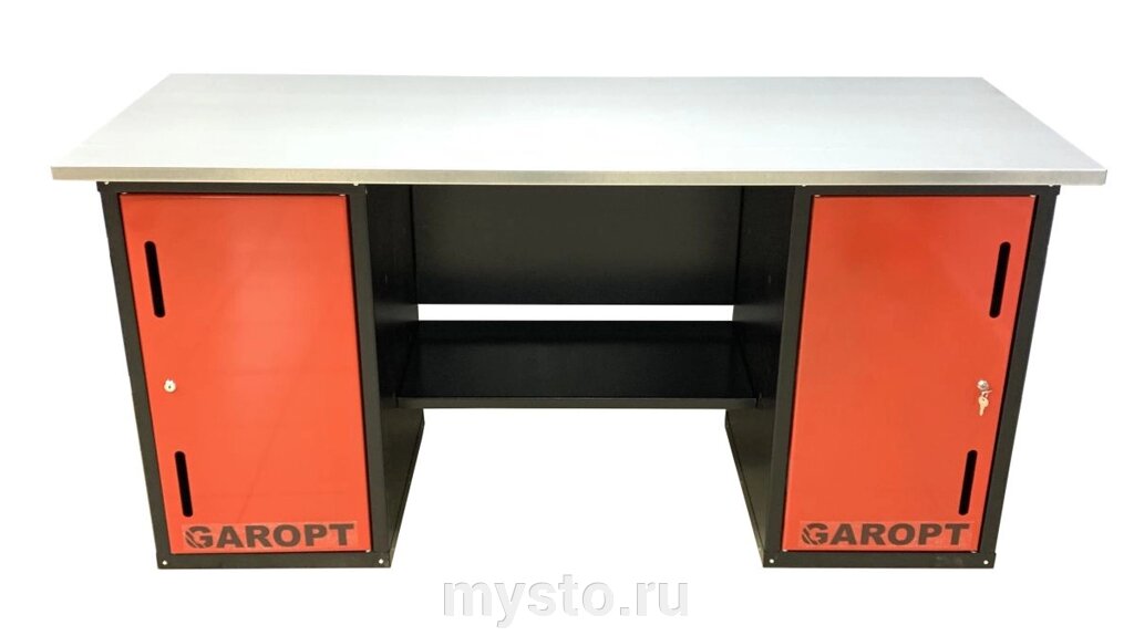 Верстак слесарный Garopt No boxes GT1800DD. red, 2 тумбы, 4 полки от компании Оборудование для автосервиса и АЗС "Т-ind" доставка в регионы - фото 1