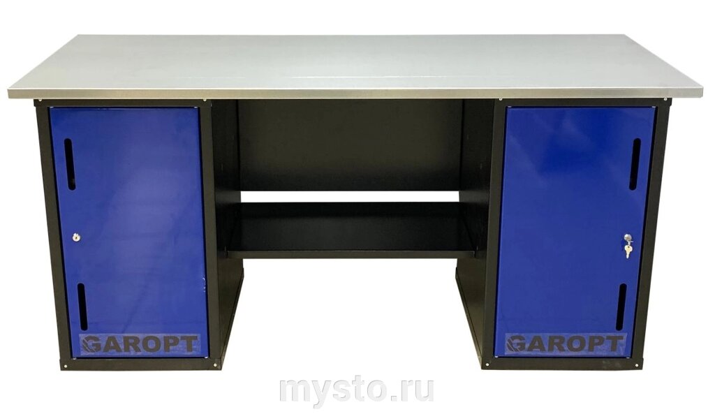 Верстак-стол слесарный Garopt No boxes GT1800DD. blue, 2 тумбы, 4 полки от компании Оборудование для автосервиса и АЗС "Т-ind" доставка в регионы - фото 1