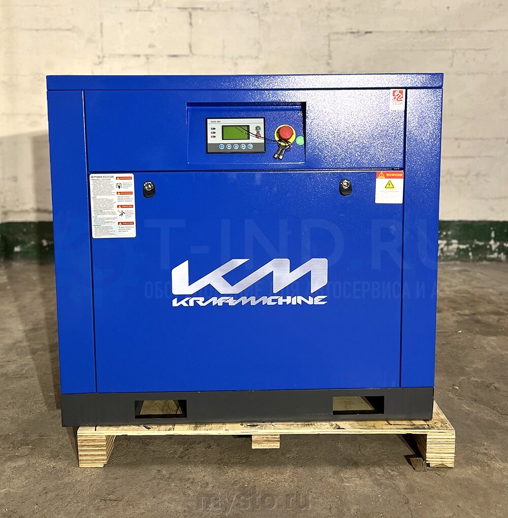 Винтовой компрессор KraftMachine KM15-10рВ, ременной привод, 10 бар, IP23, 2200л/мин от компании Оборудование для автосервиса и АЗС "Т-ind" доставка в регионы - фото 1