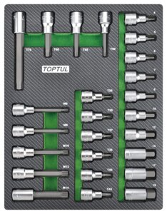 Набор головок торцевых 1/2" с насадками Hex, Torx, Spline, 25 пр., в мягком ложементе TOPTUL GEB2501