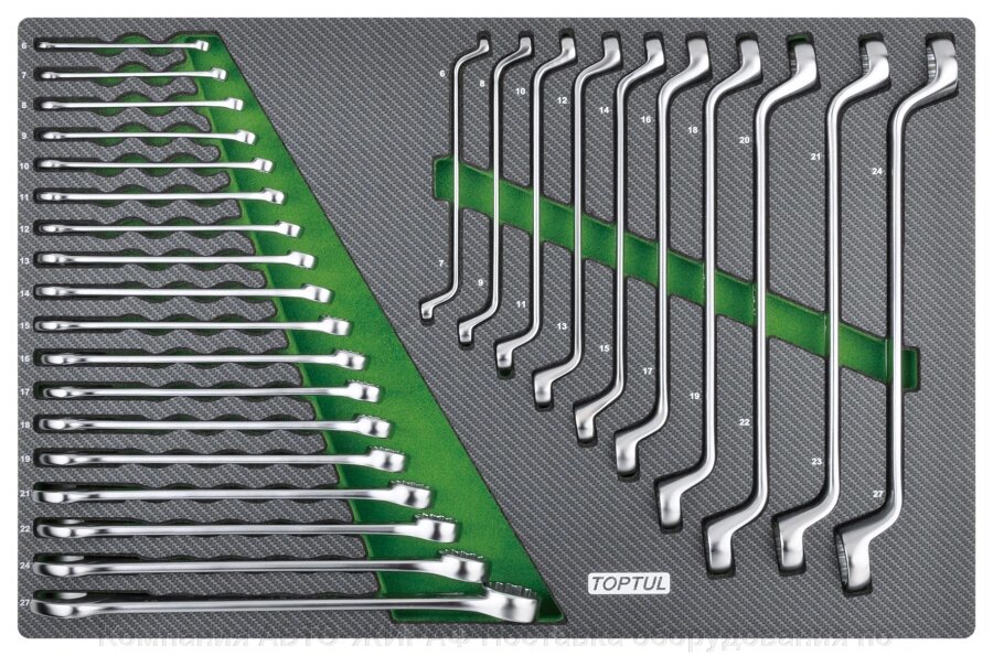 Набор комбинированных и накидных ключей 6-27 мм, 28 пр в мягком ложементе TOPTUL GED2813 от компании Компания АВТО-ЖИРАФ Поставка оборудования по ценам завода изготовителя - фото 1