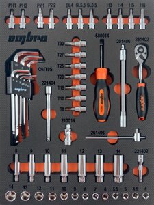 OMT54STE Набор головок торцевых 1/4" DR 4-14 мм с аксессуарами в EVA ложементе 280х375 мм, 54 предмета