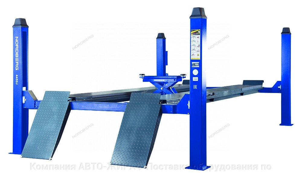 Подъемник 4х стоечный 5т, c траверсой (от гидростанции) 3т, 380В (синий) NORDBERG 4450J от компании Компания АВТО-ЖИРАФ Поставка оборудования по ценам завода изготовителя - фото 1