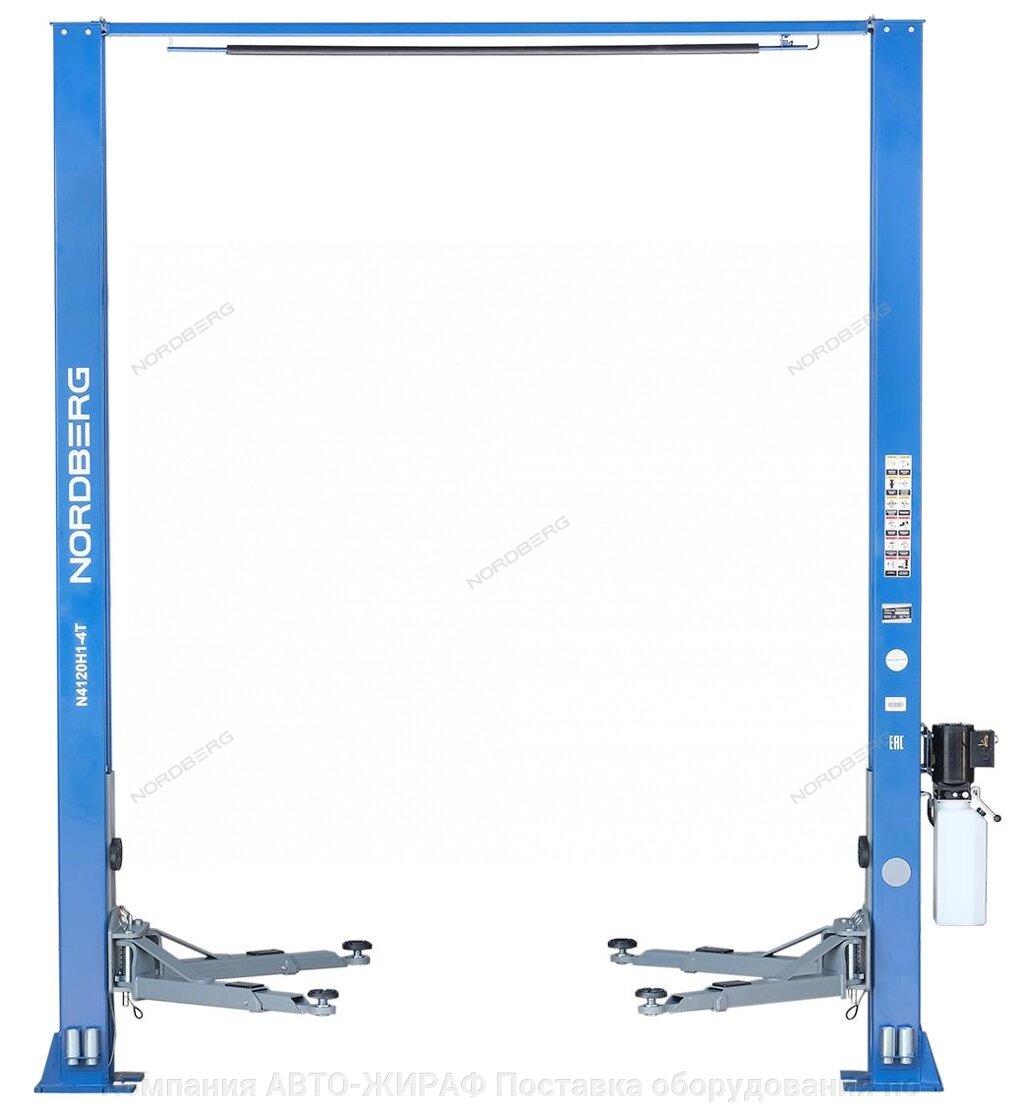 Подъемник двухстоечный 4 т, верхняя синхронизация, H=3,6 м, 380 В, синий NORDBERG N4120H-4B_380 от компании Компания АВТО-ЖИРАФ Поставка оборудования по ценам завода изготовителя - фото 1