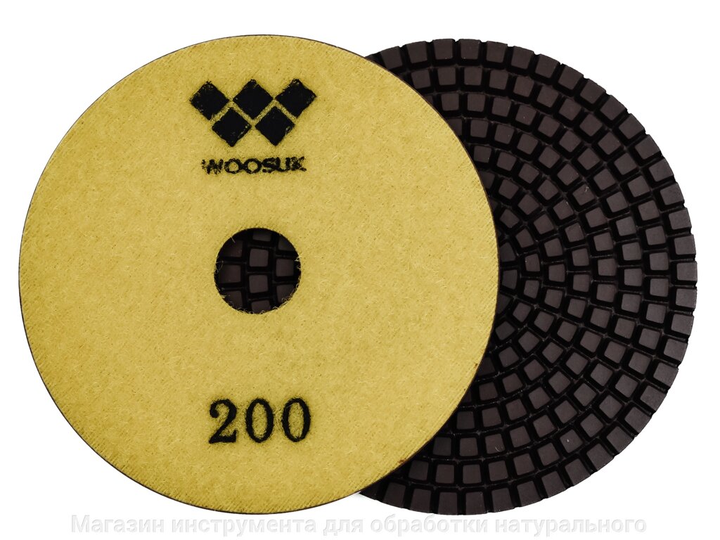 Алмазные гибкие диски Ø 100 №200 WOOSUK  c водяным охлаждением от компании Магазин инструмента для обработки натурального камня - фото 1