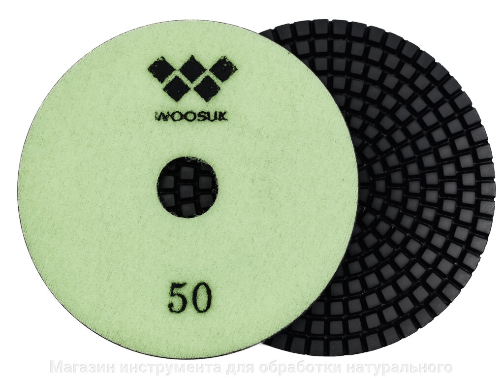 Алмазные гибкие диски Ø 100 №50 WOOSUK  c водяным охлаждением от компании Магазин инструмента для обработки натурального камня - фото 1