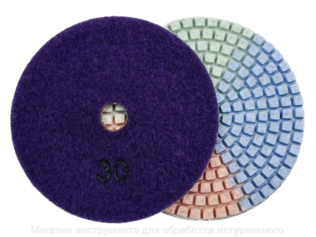 Алмазные гибкие диски №30 Ø 100 "3color"  c водяным  охлаждением  1 шт от компании Магазин инструмента для обработки натурального камня - фото 1