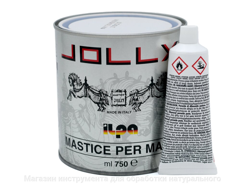 Клей-мастика "Jolly" (цвет черный) на основе полиэфирных смол Ilpa  0,75 л. от компании Магазин инструмента для обработки натурального камня - фото 1