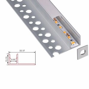 Алюминиевый профиль встраиваемый в гипсокартон 871 (2500*32,37/9,65*13,15мм с рассеивателем) DELCI