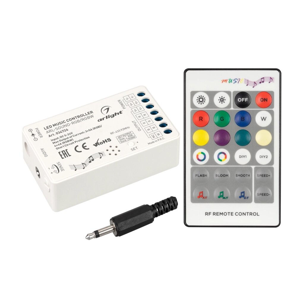 Аудиоконтроллер ARL-SOUND-RGB/RGBW (12-24V, 4x4A, RF ПДУ 24кн) (Arlight, IP20 Пластик, 3 года) от компании ФЕРОСВЕТ - фото 1
