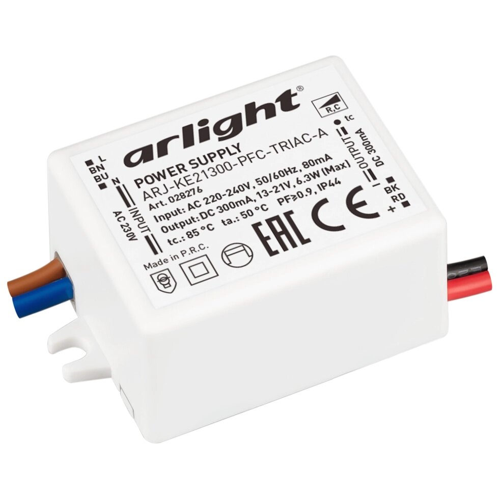 Блок питания ARJ-KE21300-PFC-TRIAC-A (6.3W, 300mA) (Arlight, IP44 Пластик, 5 лет) от компании ФЕРОСВЕТ  ( FEROSVET) - фото 1