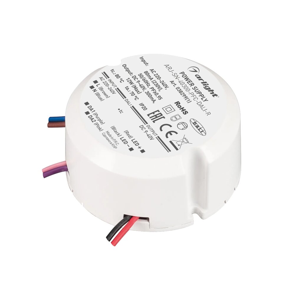 Блок питания ARJ-SN-40300-PFC-DALI-R (12W, 9-40V, 0.3A) (Arlight, IP20 Пластик, 3 года) от компании ФЕРОСВЕТ  ( FEROSVET) - фото 1