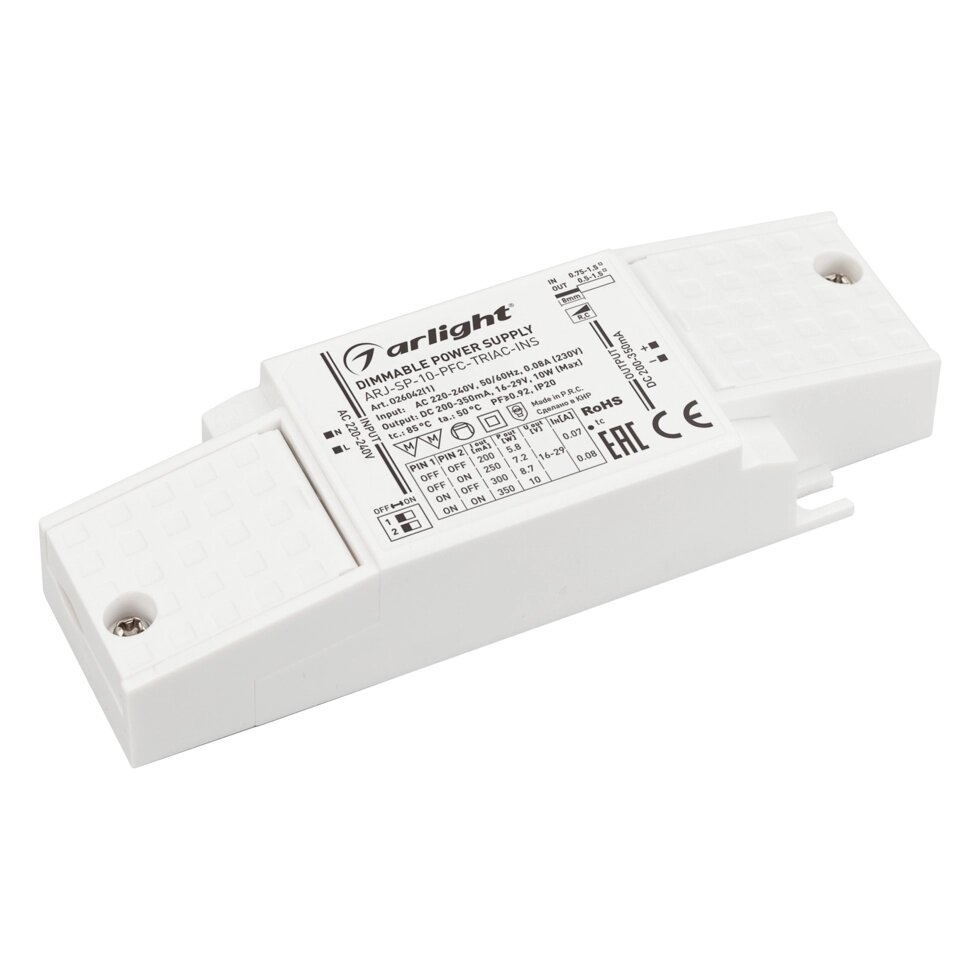 Блок питания ARJ-SP-10-PFC-TRIAC-INS (10W, 16-29V, 0.2-0.35A) (Arlight, IP20 Пластик, 5 лет) от компании ФЕРОСВЕТ  ( FEROSVET) - фото 1