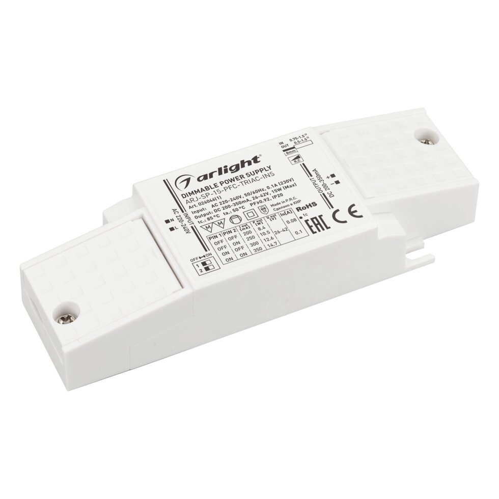 Блок питания ARJ-SP-15-PFC-TRIAC-INS (15W, 26-42V, 0.2-0.35A) (Arlight, IP20 Пластик, 5 лет) от компании ФЕРОСВЕТ - фото 1