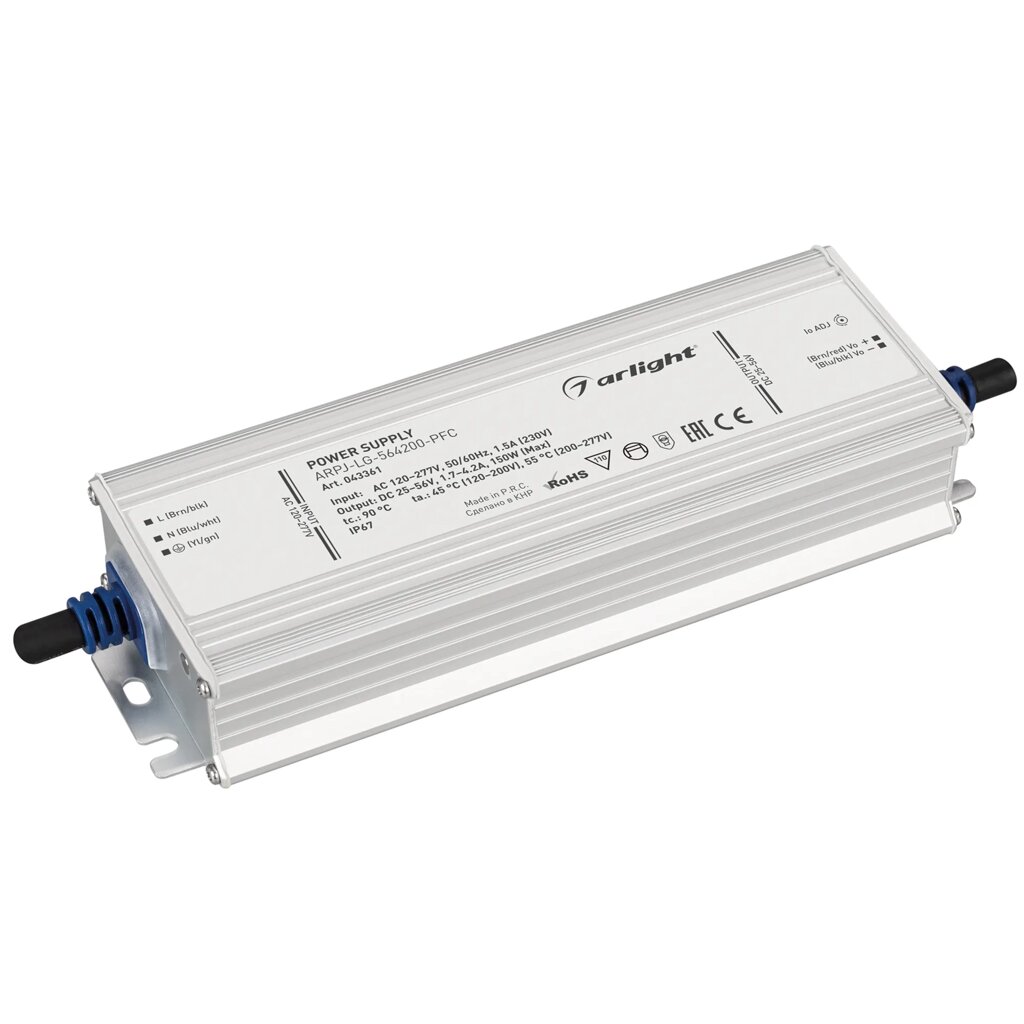 Блок питания ARPJ-LG-564200-PFC (150W, 25-56V, 1.7-4.2A) (Arlight, IP67 Металл, 5 лет) от компании ФЕРОСВЕТ - фото 1