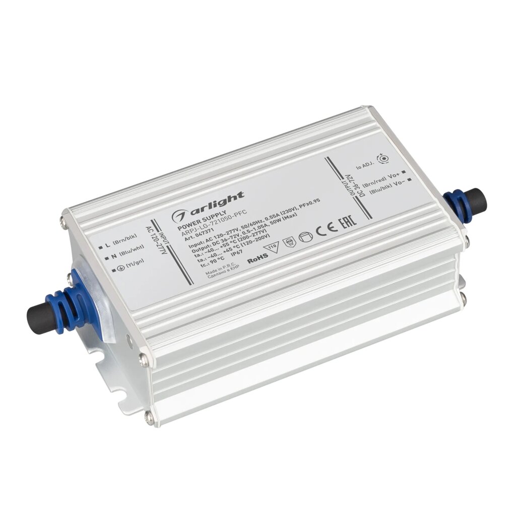 Блок питания ARPJ-LG-721050-PFC (50W, 36-72V, 0.5-1.05A) (Arlight, IP67 Металл, 5 лет) 047371 от компании ФЕРОСВЕТ  ( FEROSVET) - фото 1