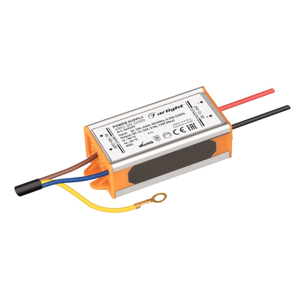 Блок питания ARPJ-SN-24500 (12W, 12-24V, 500mA) (Arlight, IP65 Металл, 3 года) от компании ФЕРОСВЕТ - фото 1