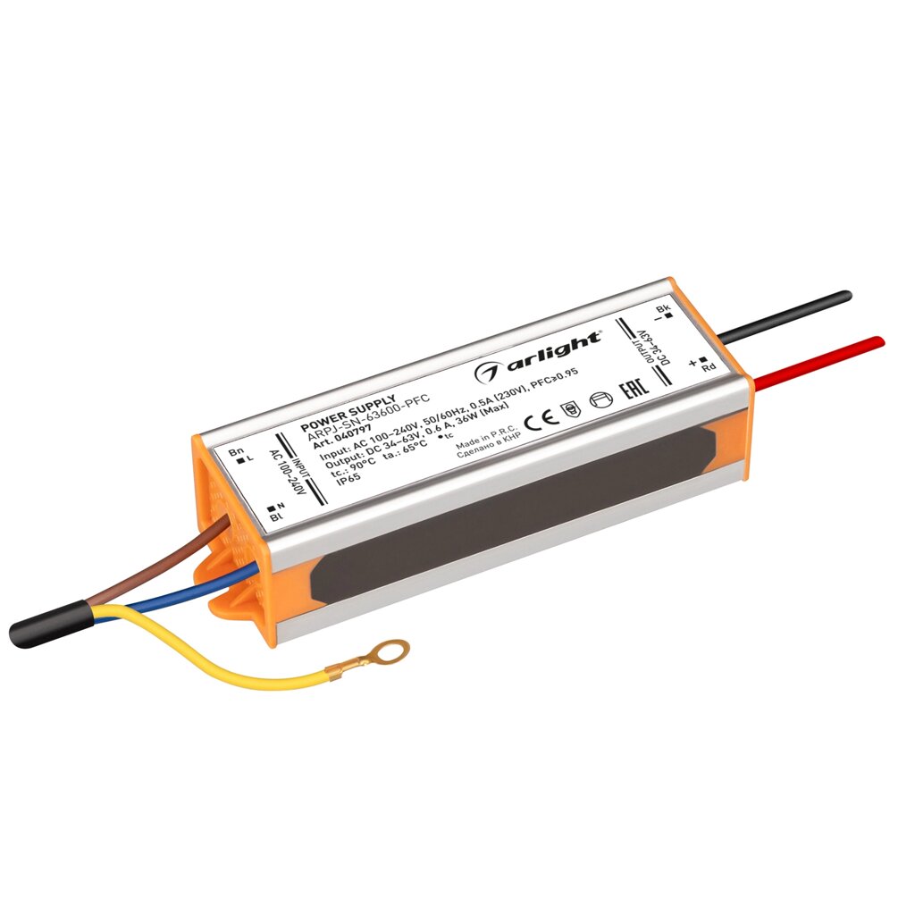 Блок питания ARPJ-SN-63600-PFC (36W, 34-63V, 600mA) (Arlight, IP65 Металл, 3 года) от компании ФЕРОСВЕТ  ( FEROSVET) - фото 1