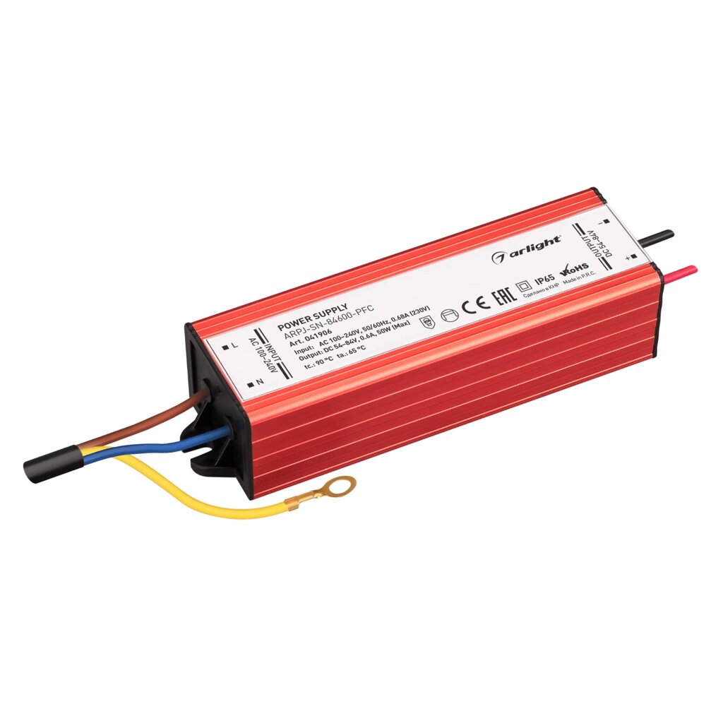 Блок питания ARPJ-SN-84600-PFC (50W, 54-84V, 600mA) (Arlight, IP65 Металл, 3 года) от компании ФЕРОСВЕТ - фото 1