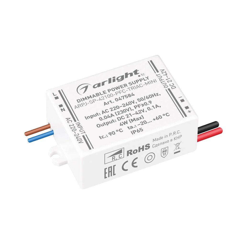 Блок питания ARPJ-SP-42100-PFC-TRIAC-MINI (4W, 21-42V, 100mA) (Arlight, IP65 Пластик, 5 лет) 047584 от компании ФЕРОСВЕТ  ( FEROSVET) - фото 1