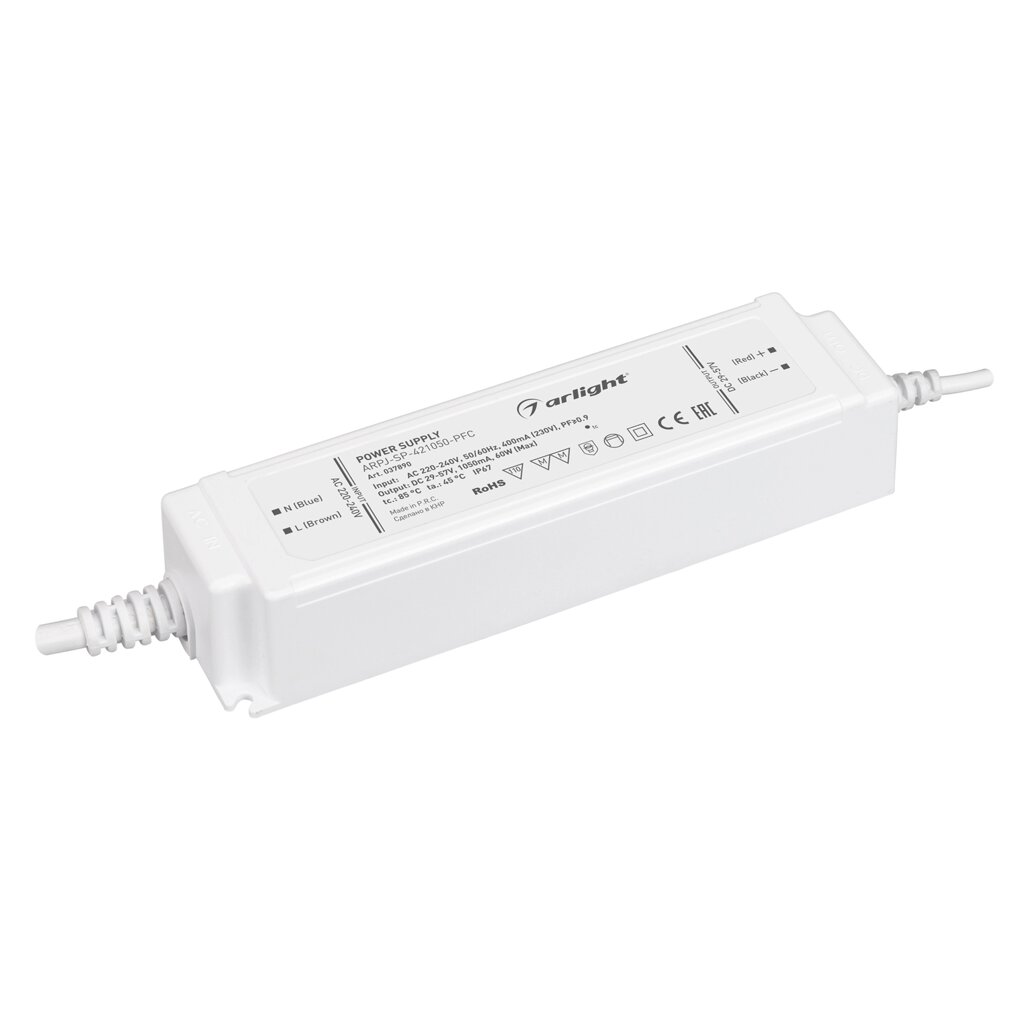 Блок питания ARPJ-SP-421050-PFC (60W, 29-57V, 1.05A) (Arlight, IP67 Пластик, 5 лет) от компании ФЕРОСВЕТ  ( FEROSVET) - фото 1