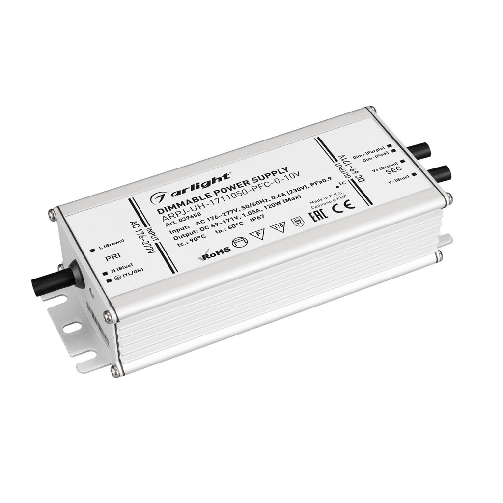 Блок питания ARPJ-UH-1711050-PFC-0-10V (120W, 69-171V, 1.05A) (Arlight, IP67 Металл, 7 лет) от компании ФЕРОСВЕТ  ( FEROSVET) - фото 1