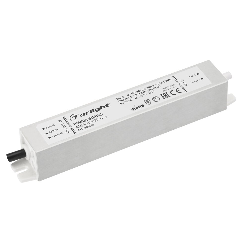 Блок питания ARPV-12020-B (12V, 1.7A, 20W) (Arlight, IP67 Металл, 3 года) от компании ФЕРОСВЕТ - фото 1