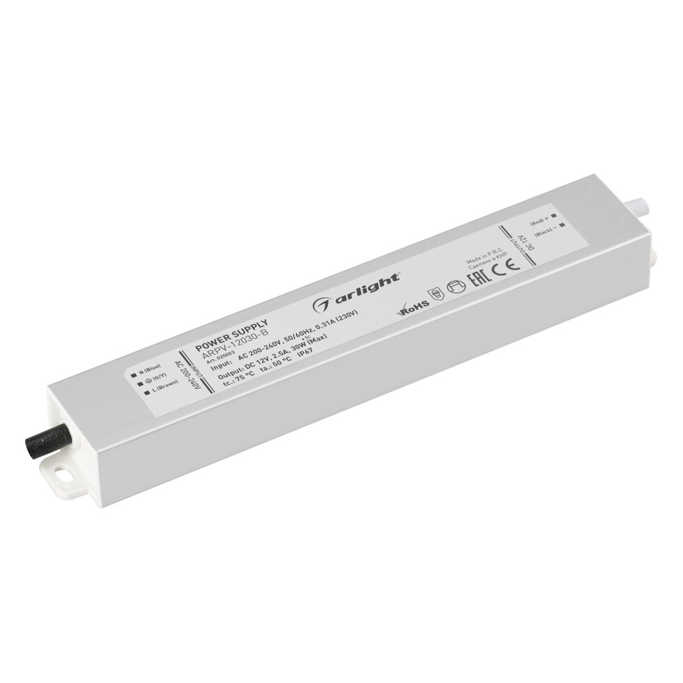 Блок питания ARPV-12030-B (12V, 2.5A, 30W) (Arlight, IP67 Металл, 3 года) от компании ФЕРОСВЕТ - фото 1