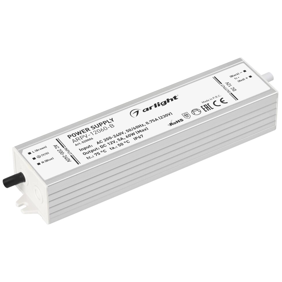 Блок питания ARPV-12060-B (12V, 5.0A, 60W) (Arlight, IP67 Металл, 3 года) от компании ФЕРОСВЕТ  ( FEROSVET) - фото 1