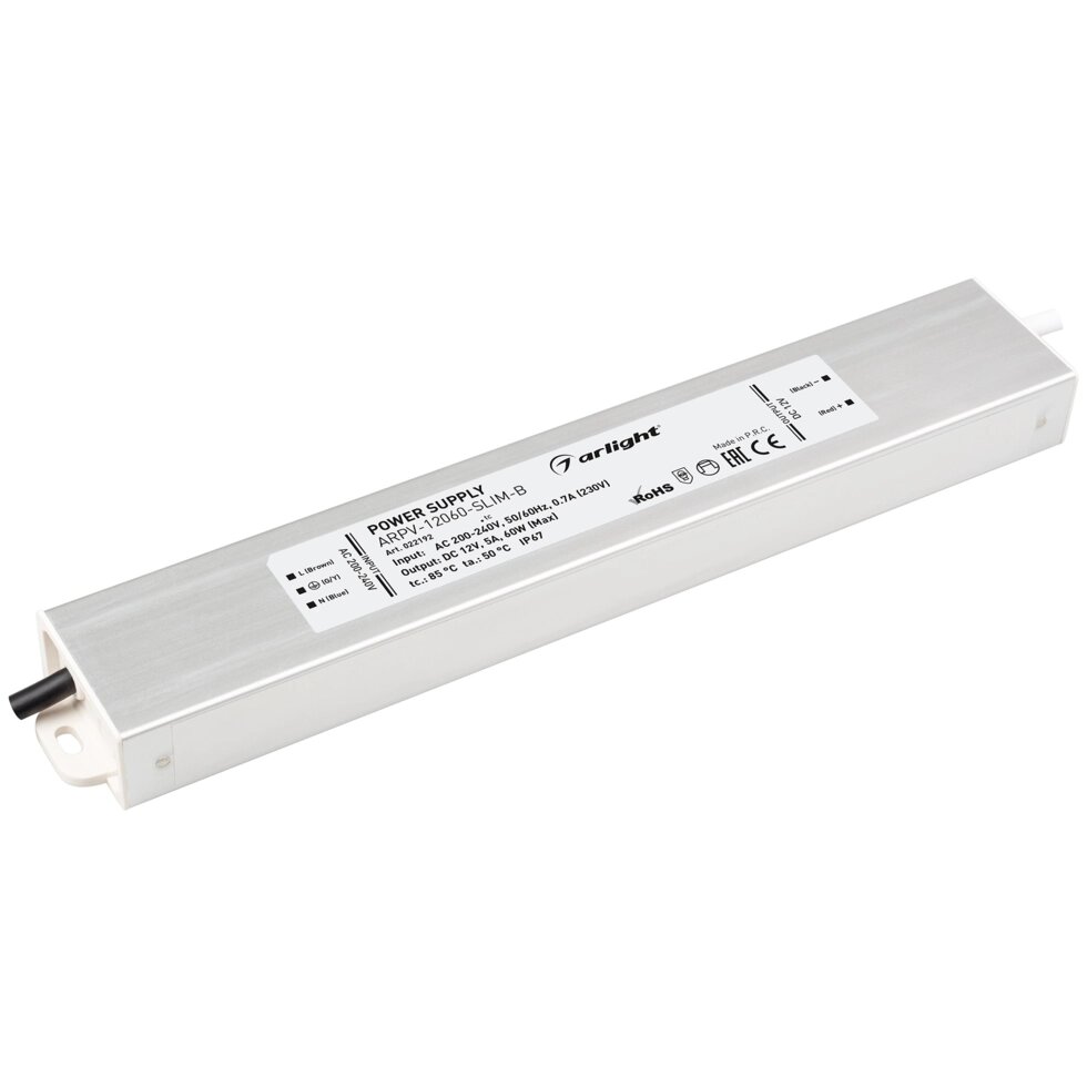 Блок питания ARPV-12060-SLIM-B (12V, 5.0A, 60W) (Arlight, IP67 Металл, 3 года) от компании ФЕРОСВЕТ - фото 1