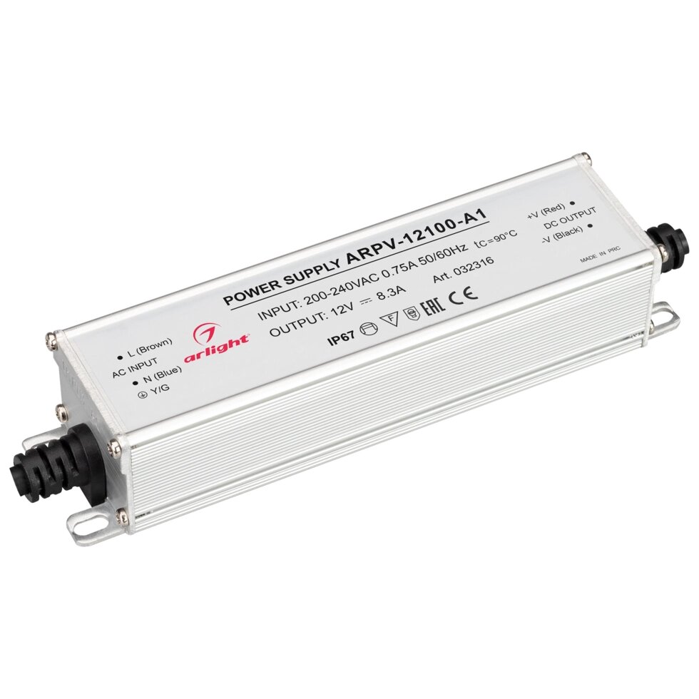 Блок питания ARPV-12100-A1 (12V, 8.3A, 100W) (Arlight, IP67 Металл, 3 года) от компании ФЕРОСВЕТ  ( FEROSVET) - фото 1