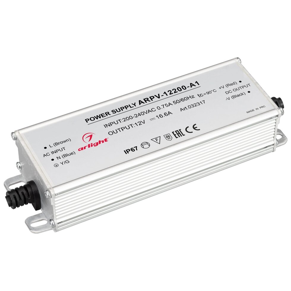 Блок питания ARPV-12200-A1 (12V, 16.6A, 200W) (Arlight, IP67 Металл, 3 года) от компании ФЕРОСВЕТ - фото 1