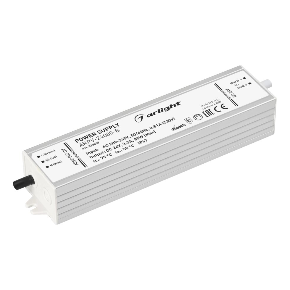 Блок питания ARPV-24080-B (24V, 3.3A, 80W) (Arlight, IP67 Металл, 3 года) от компании ФЕРОСВЕТ - фото 1