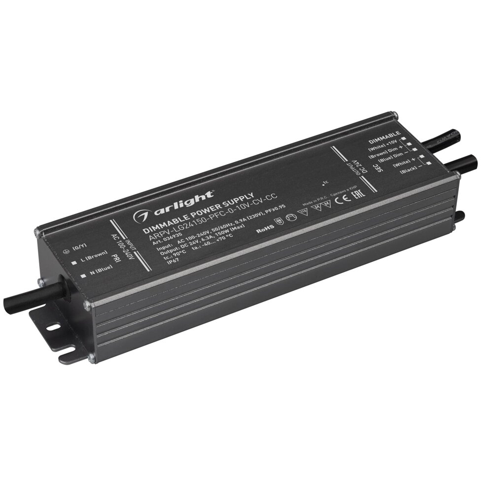 Блок питания ARPV-LG24150-PFC-0-10V-CV-CC (24V, 6.3A, 150W) (Arlight, IP67 Металл, 5 лет) от компании ФЕРОСВЕТ  ( FEROSVET) - фото 1