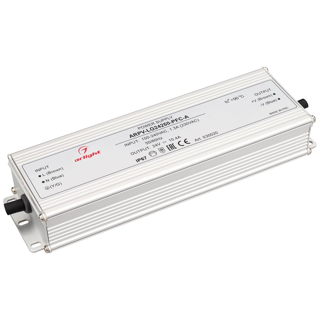 Блок питания ARPV-LG24250-PFC-A (24V, 10.4A, 250W) (Arlight, IP67 Металл, 5 лет) от компании ФЕРОСВЕТ  ( FEROSVET) - фото 1